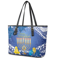 Hanukkah Jewish Festival Leather Tote Bag It's Lit - Polynesian Pattern LT14 - Polynesian Pride