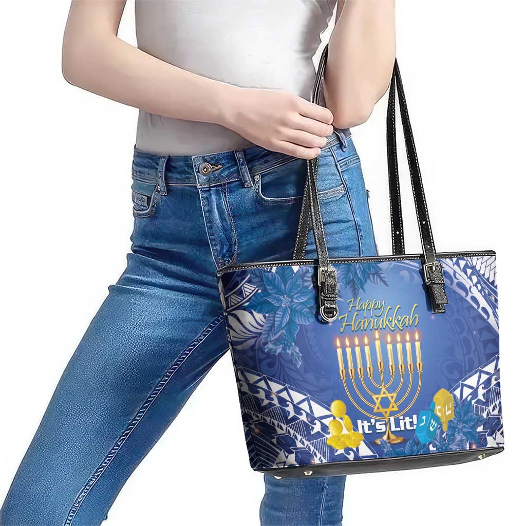 Hanukkah Jewish Festival Leather Tote Bag It's Lit - Polynesian Pattern LT14 - Polynesian Pride
