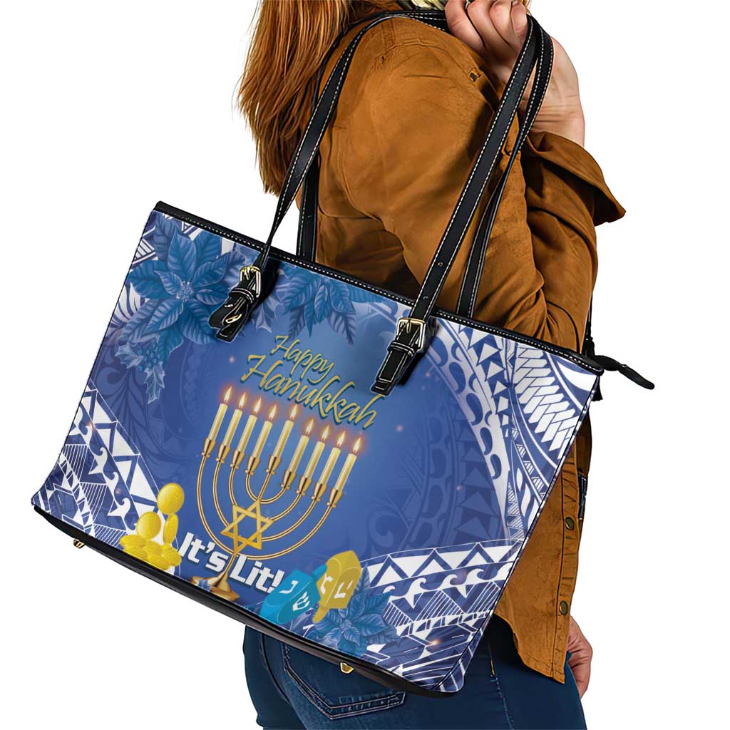 Hanukkah Jewish Festival Leather Tote Bag It's Lit - Polynesian Pattern LT14 - Polynesian Pride