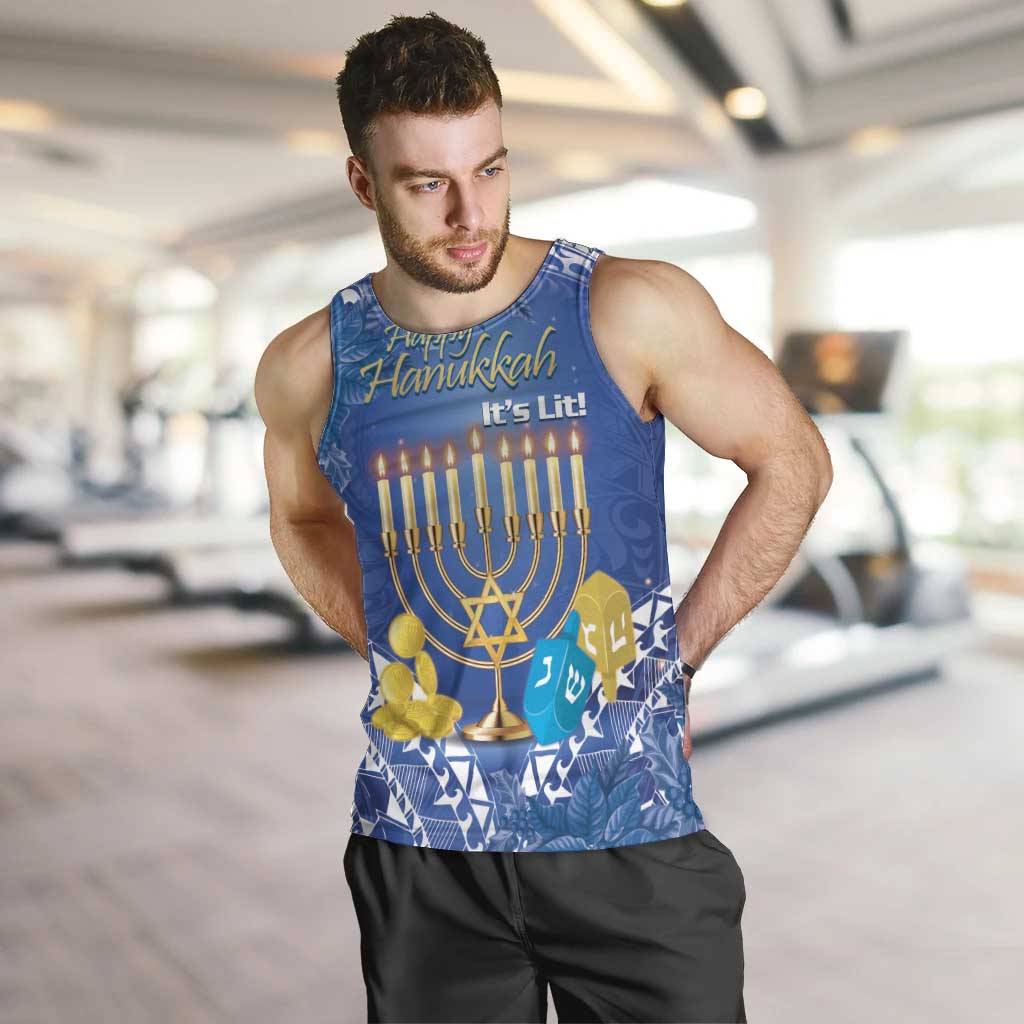 Personalised Hanukkah Jewish Festival Men Tank Top It's Lit - Polynesian Pattern LT14 Blue - Polynesian Pride