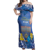 Personalised Hanukkah Jewish Festival Off Shoulder Maxi Dress It's Lit - Polynesian Pattern LT14 Women Blue - Polynesian Pride