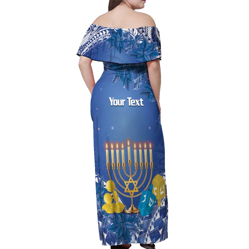 Personalised Hanukkah Jewish Festival Off Shoulder Maxi Dress It's Lit - Polynesian Pattern LT14 - Polynesian Pride