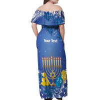 Personalised Hanukkah Jewish Festival Off Shoulder Maxi Dress It's Lit - Polynesian Pattern LT14 - Polynesian Pride