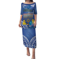 Personalised Hanukkah Jewish Festival Puletasi It's Lit - Polynesian Pattern LT14 Long Dress Blue - Polynesian Pride