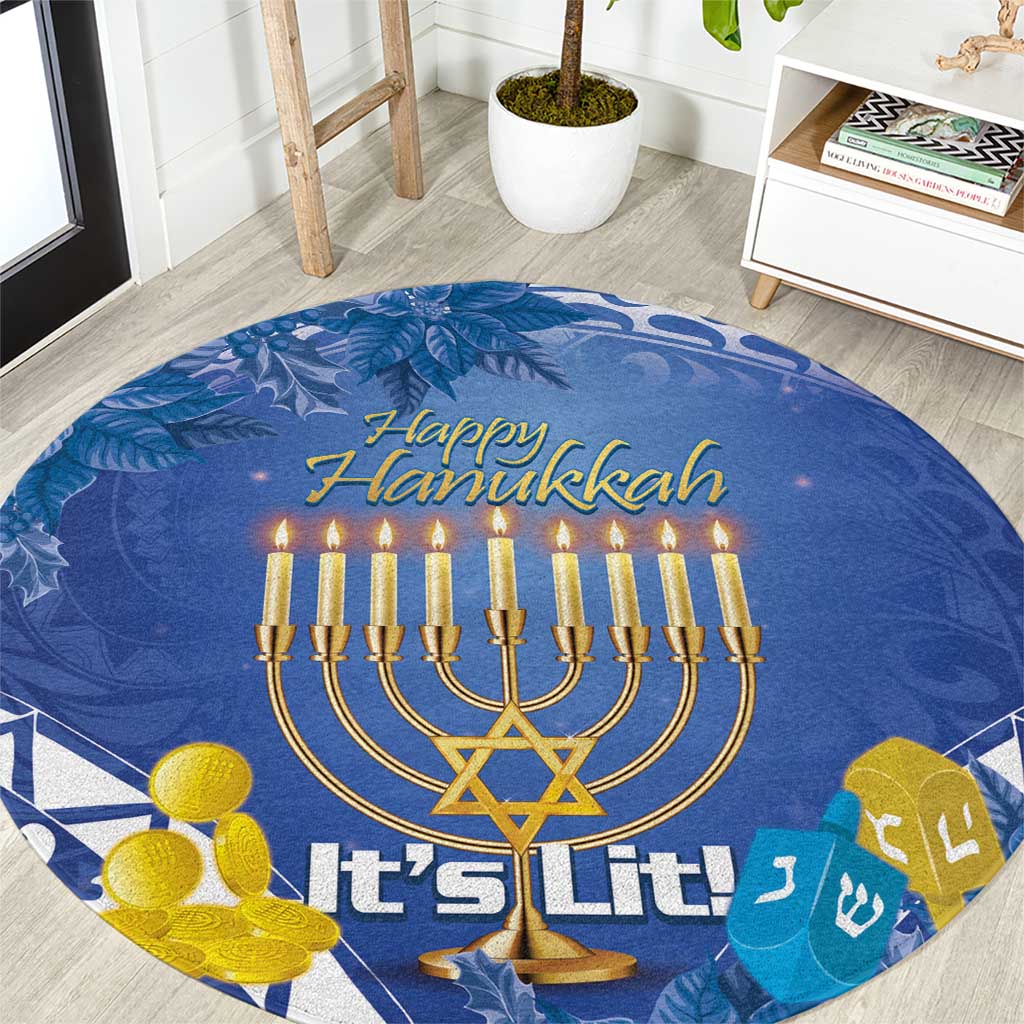 Hanukkah Jewish Festival Round Carpet It's Lit - Polynesian Pattern