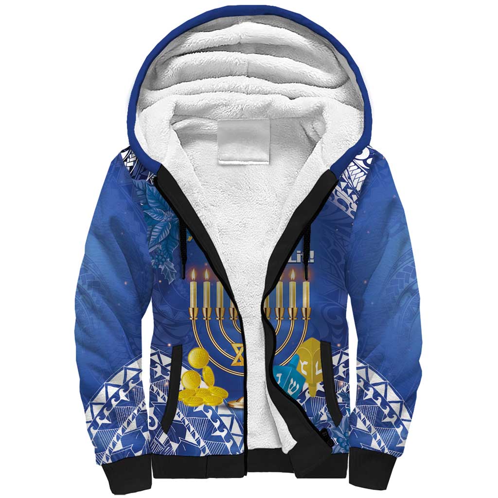 Personalised Hanukkah Jewish Festival Sherpa Hoodie It's Lit - Polynesian Pattern LT14 Unisex Blue - Polynesian Pride