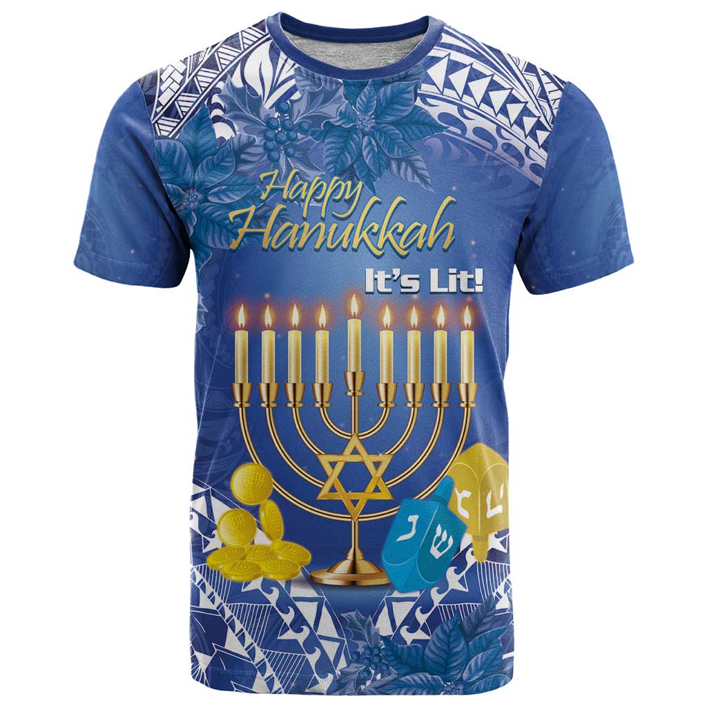 Personalised Hanukkah Jewish Festival T Shirt It's Lit - Polynesian Pattern