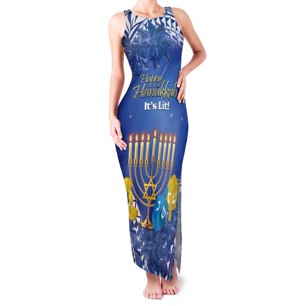 Personalised Hanukkah Jewish Festival Tank Maxi Dress It's Lit - Polynesian Pattern LT14 Women Blue - Polynesian Pride