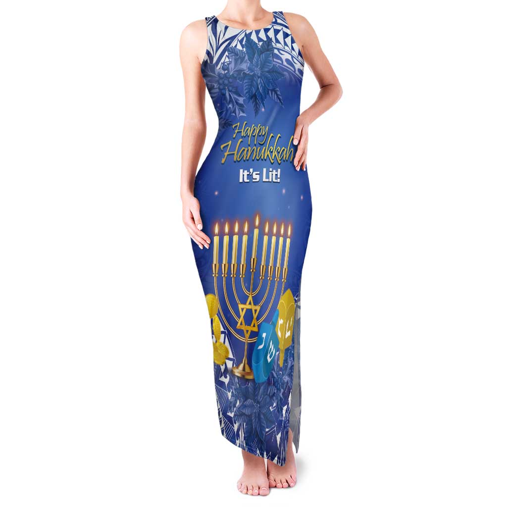 Personalised Hanukkah Jewish Festival Tank Maxi Dress It's Lit - Polynesian Pattern