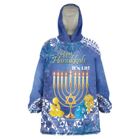 Personalised Hanukkah Jewish Festival Wearable Blanket Hoodie It's Lit - Polynesian Pattern LT14 One Size Blue - Polynesian Pride
