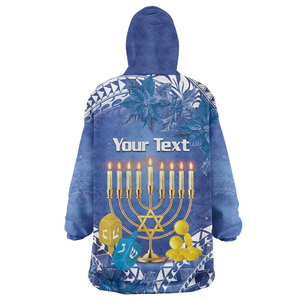 Personalised Hanukkah Jewish Festival Wearable Blanket Hoodie It's Lit - Polynesian Pattern LT14 - Polynesian Pride