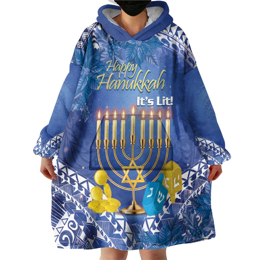 Personalised Hanukkah Jewish Festival Wearable Blanket Hoodie It's Lit - Polynesian Pattern LT14 - Polynesian Pride
