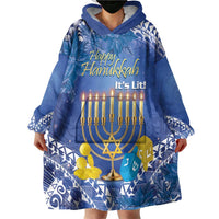 Personalised Hanukkah Jewish Festival Wearable Blanket Hoodie It's Lit - Polynesian Pattern LT14 - Polynesian Pride
