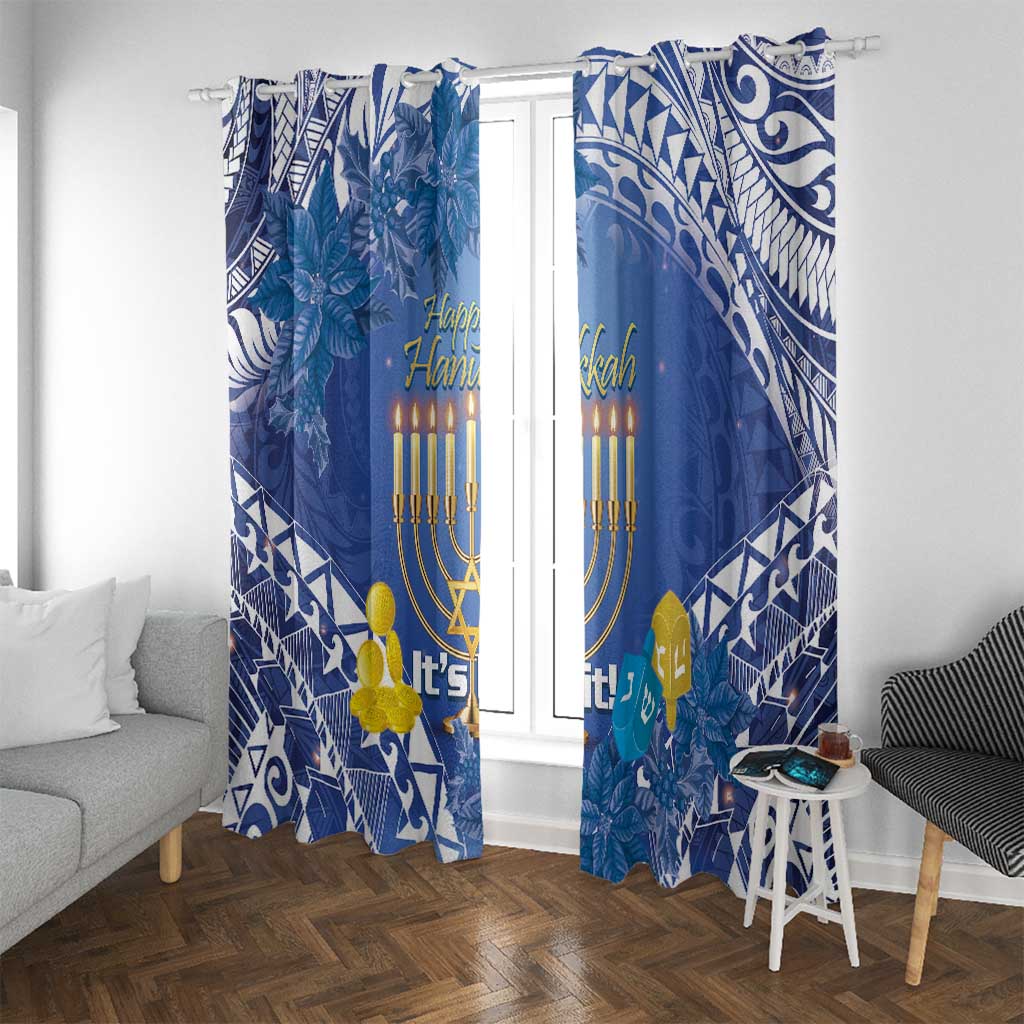 Hanukkah Jewish Festival Window Curtain It's Lit - Polynesian Pattern LT14 With Grommets Blue - Polynesian Pride