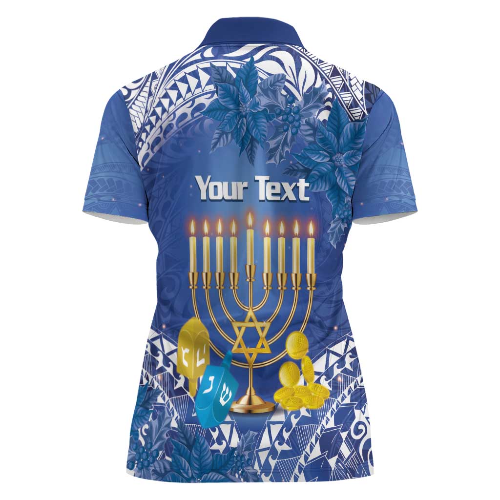Personalised Hanukkah Jewish Festival Women Polo Shirt It's Lit - Polynesian Pattern