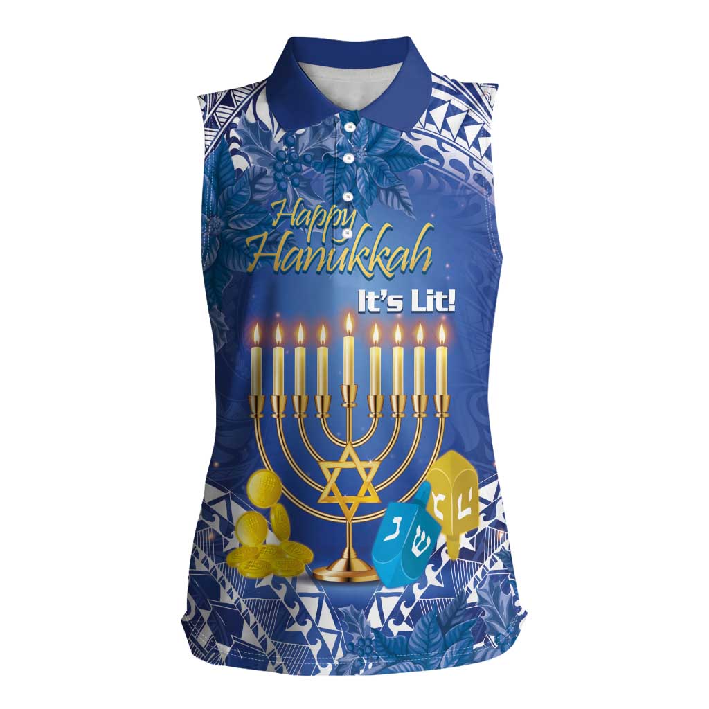 Personalised Hanukkah Jewish Festival Women Sleeveless Polo Shirt It's Lit - Polynesian Pattern LT14 Female Blue - Polynesian Pride