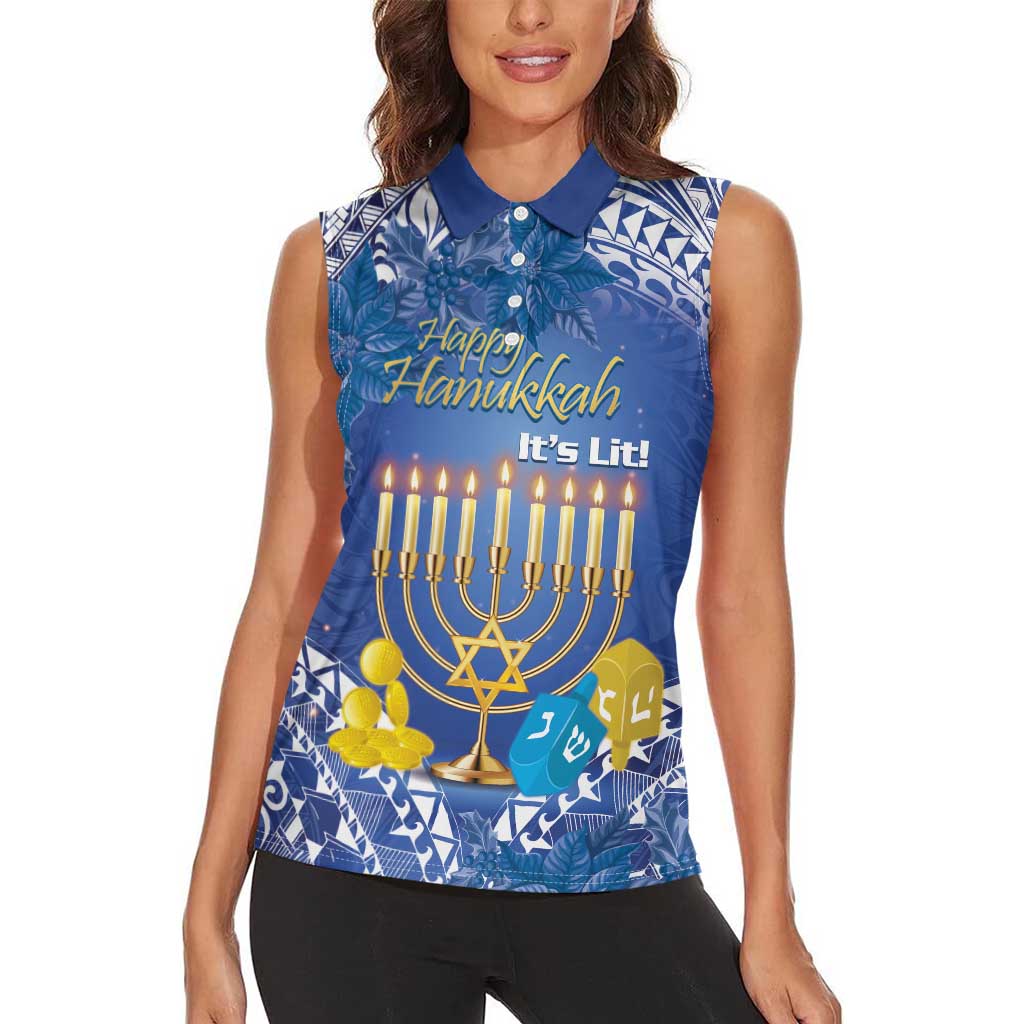 Personalised Hanukkah Jewish Festival Women Sleeveless Polo Shirt It's Lit - Polynesian Pattern LT14 - Polynesian Pride