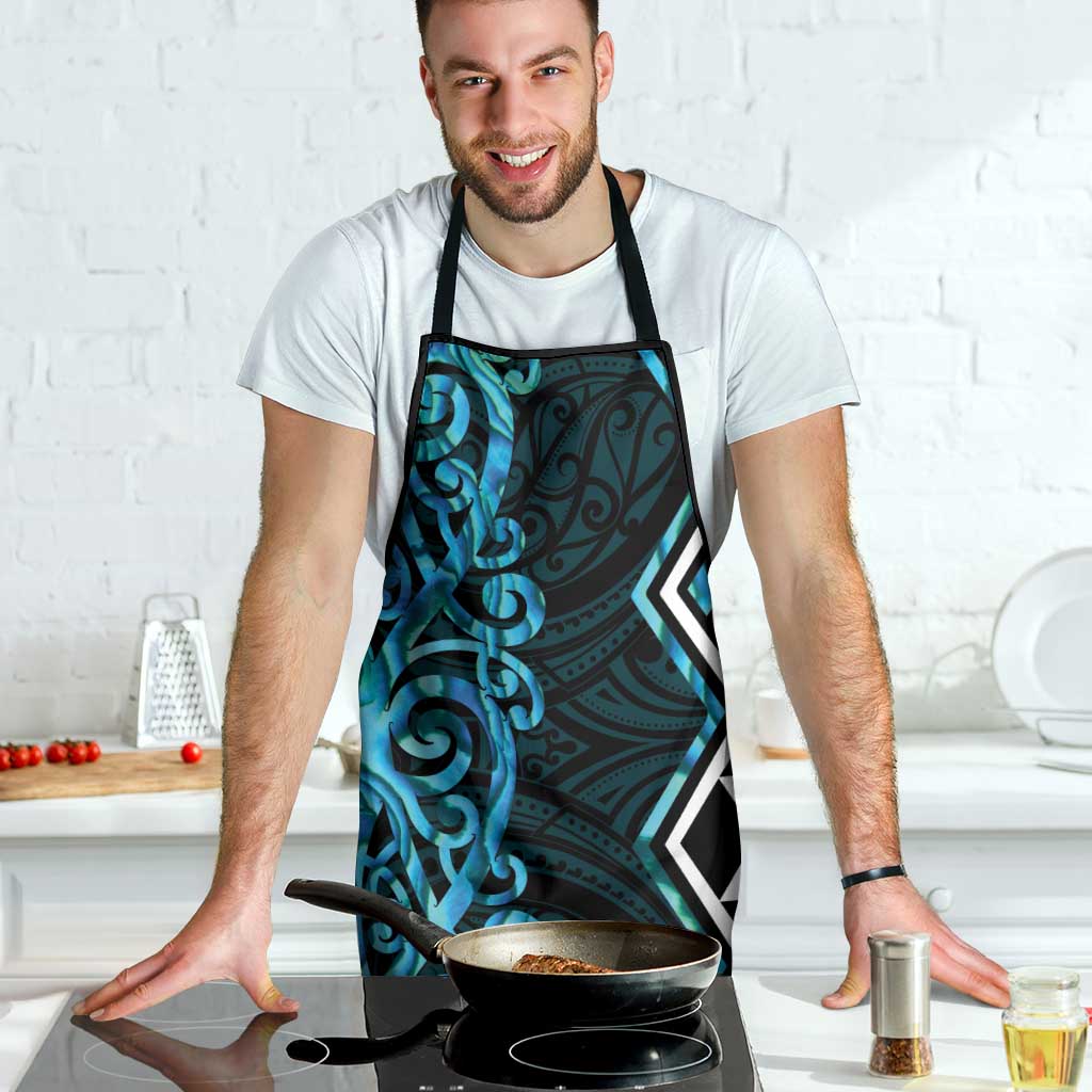 Turquoise Aotearoa Apron Taniko Motifs With Paua Shell Kowhaiwhai - Polynesian Pride