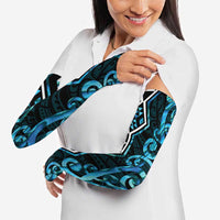 Turquoise Aotearoa Arm Sleeves Taniko Motifs With Paua Shell Kowhaiwhai - Polynesian Pride