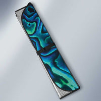 Turquoise Aotearoa Auto Sun Shade Taniko Motifs With Paua Shell Kowhaiwhai - Polynesian Pride