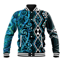 Turquoise Aotearoa Baseball Jacket Taniko Motifs With Paua Shell Kowhaiwhai LT14 Unisex Turquoise - Polynesian Pride