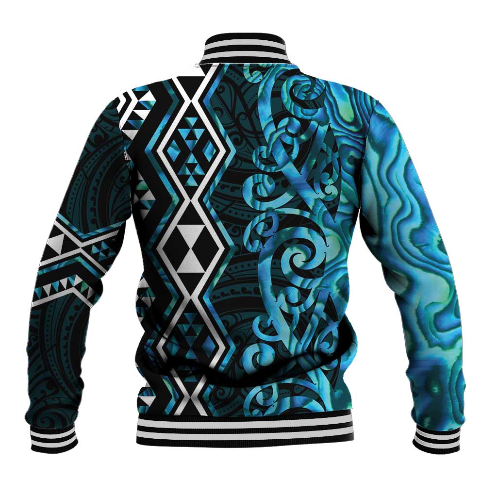 Turquoise Aotearoa Baseball Jacket Taniko Motifs With Paua Shell Kowhaiwhai LT14 - Polynesian Pride