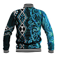 Turquoise Aotearoa Baseball Jacket Taniko Motifs With Paua Shell Kowhaiwhai LT14 - Polynesian Pride