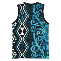 Turquoise Aotearoa Basketball Jersey Taniko Motifs With Paua Shell Kowhaiwhai - Polynesian Pride