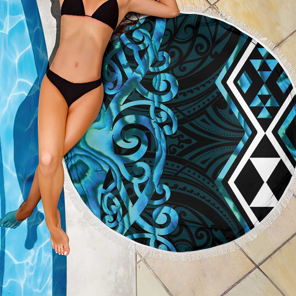 Turquoise Aotearoa Beach Blanket Taniko Motifs With Paua Shell Kowhaiwhai LT14 - Polynesian Pride