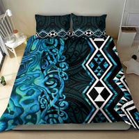 Turquoise Aotearoa Bedding Set Taniko Motifs With Paua Shell Kowhaiwhai