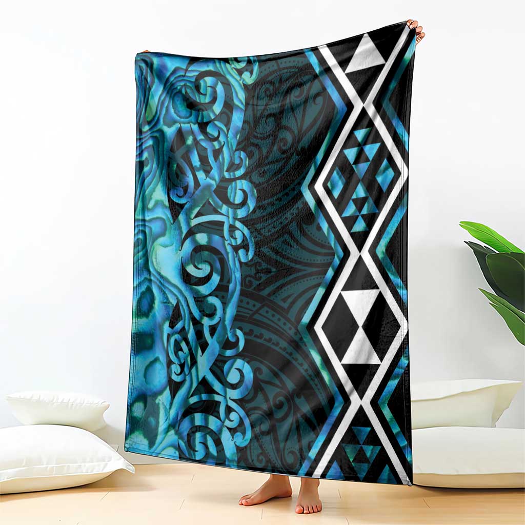 Turquoise Aotearoa Blanket Taniko Motifs With Paua Shell Kowhaiwhai LT14 - Polynesian Pride