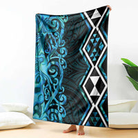 Turquoise Aotearoa Blanket Taniko Motifs With Paua Shell Kowhaiwhai LT14 - Polynesian Pride
