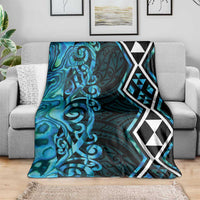 Turquoise Aotearoa Blanket Taniko Motifs With Paua Shell Kowhaiwhai LT14 - Polynesian Pride
