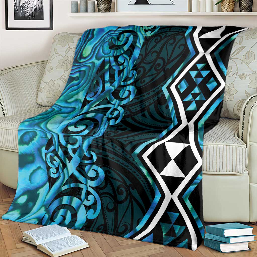 Turquoise Aotearoa Blanket Taniko Motifs With Paua Shell Kowhaiwhai LT14 - Polynesian Pride