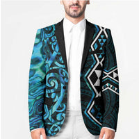 Turquoise Aotearoa Blazer Taniko Motifs With Paua Shell Kowhaiwhai - Polynesian Pride