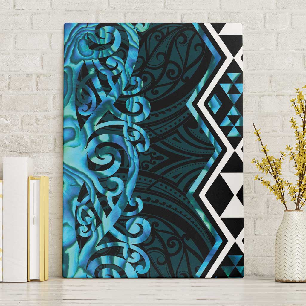 Turquoise Aotearoa Canvas Wall Art Taniko Motifs With Paua Shell Kowhaiwhai LT14 Without Frame Turquoise - Polynesian Pride