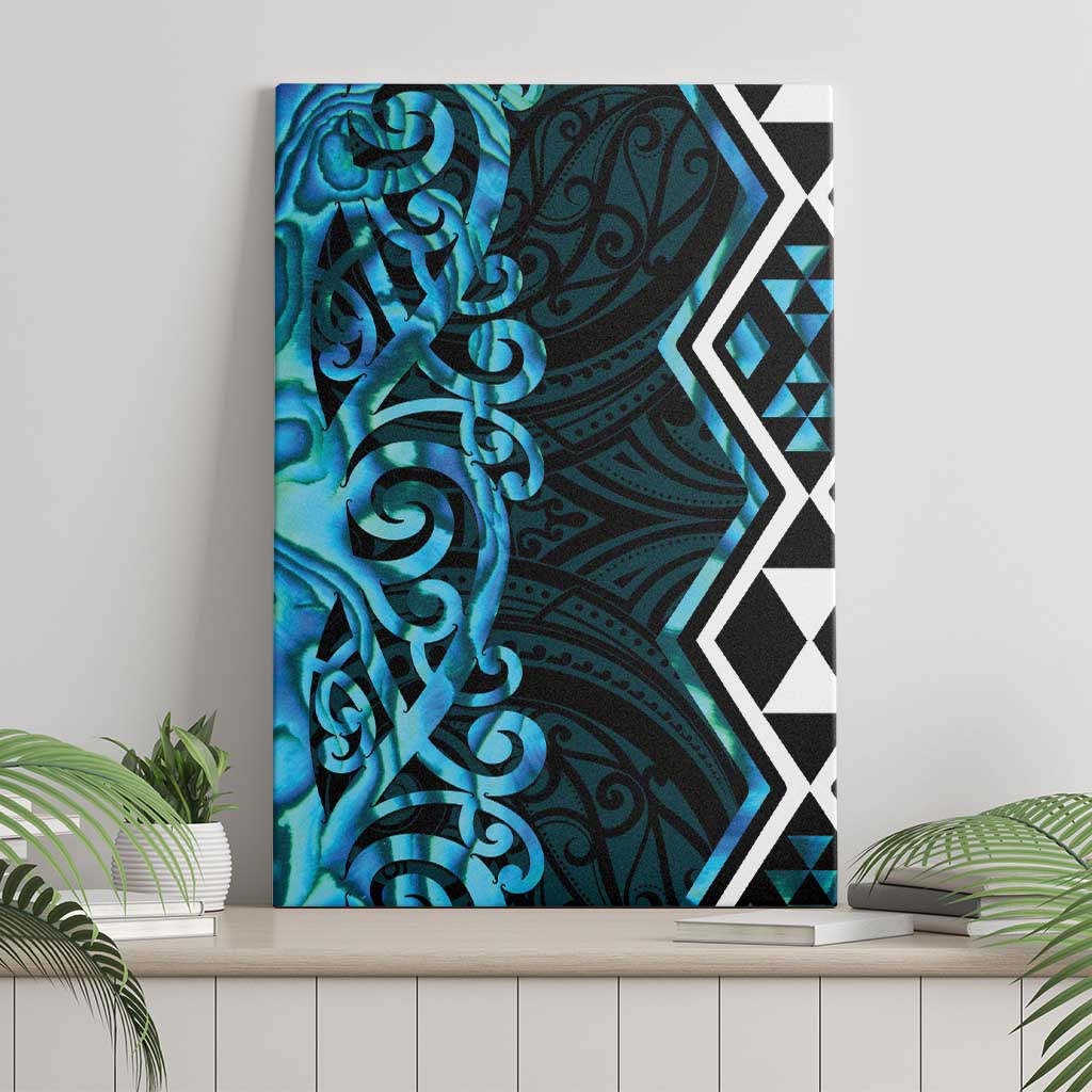 Turquoise Aotearoa Canvas Wall Art Taniko Motifs With Paua Shell Kowhaiwhai LT14 - Polynesian Pride