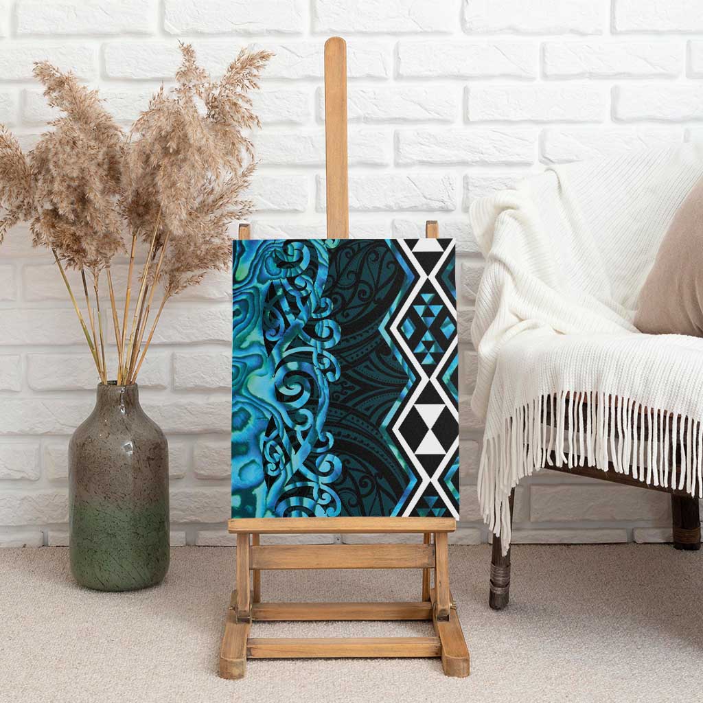 Turquoise Aotearoa Canvas Wall Art Taniko Motifs With Paua Shell Kowhaiwhai LT14 - Polynesian Pride