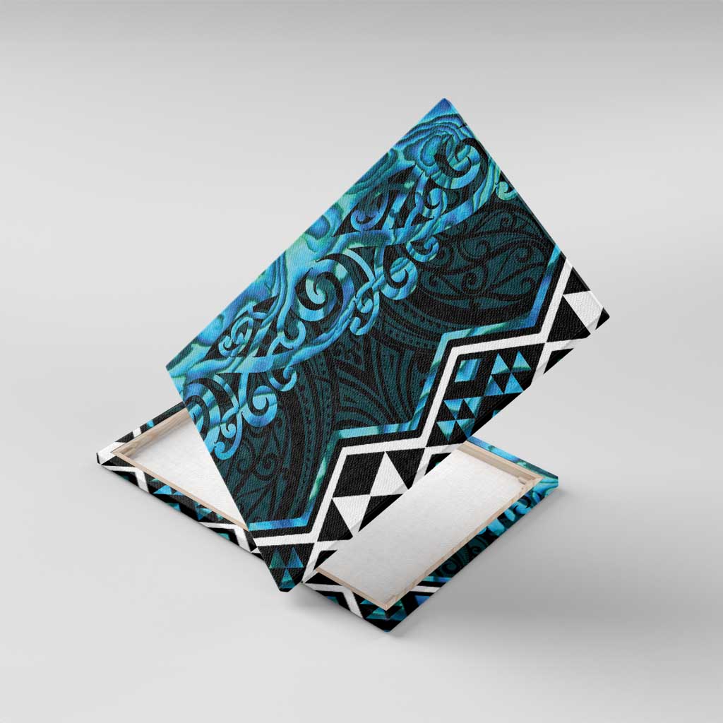 Turquoise Aotearoa Canvas Wall Art Taniko Motifs With Paua Shell Kowhaiwhai LT14 With Frame Turquoise - Polynesian Pride
