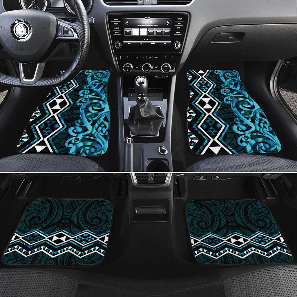 Turquoise Aotearoa Car Mats Taniko Motifs With Paua Shell Kowhaiwhai LT14 Set 4pcs Turquoise - Polynesian Pride