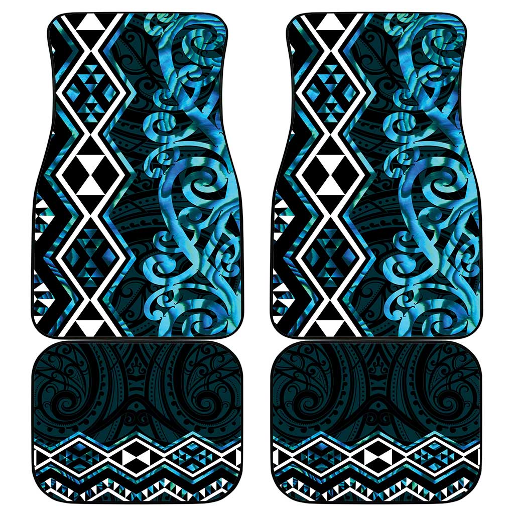 Turquoise Aotearoa Car Mats Taniko Motifs With Paua Shell Kowhaiwhai LT14 - Polynesian Pride