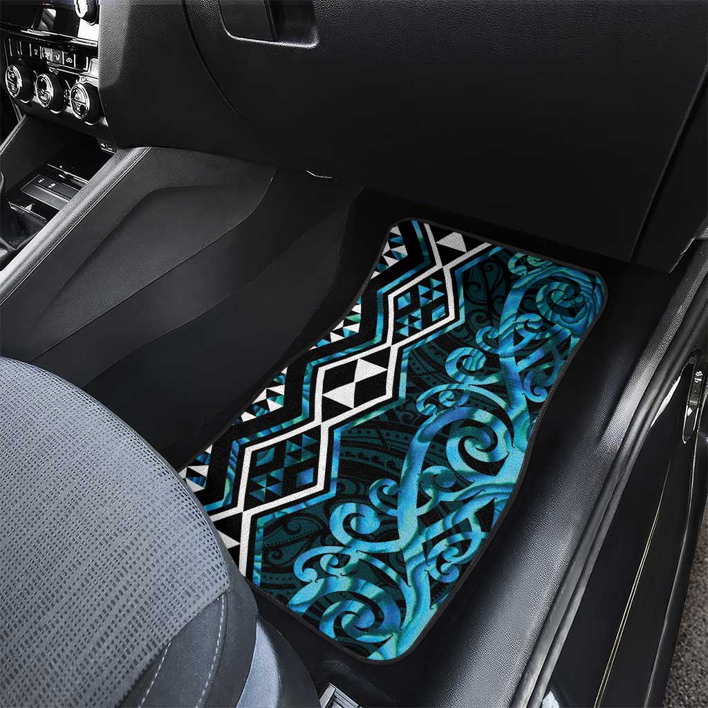 Turquoise Aotearoa Car Mats Taniko Motifs With Paua Shell Kowhaiwhai LT14 - Polynesian Pride