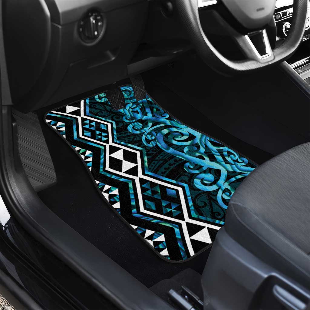 Turquoise Aotearoa Car Mats Taniko Motifs With Paua Shell Kowhaiwhai LT14 - Polynesian Pride