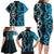 Turquoise Aotearoa Family Matching Long Sleeve Bodycon Dress and Hawaiian Shirt Taniko Motifs With Paua Shell Kowhaiwhai