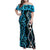 Turquoise Aotearoa Family Matching Off Shoulder Maxi Dress and Hawaiian Shirt Taniko Motifs With Paua Shell Kowhaiwhai