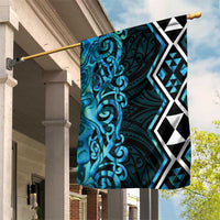 Turquoise Aotearoa Garden Flag Taniko Motifs With Paua Shell Kowhaiwhai LT14 House Flag Turquoise - Polynesian Pride