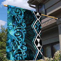 Turquoise Aotearoa Garden Flag Taniko Motifs With Paua Shell Kowhaiwhai LT14 - Polynesian Pride