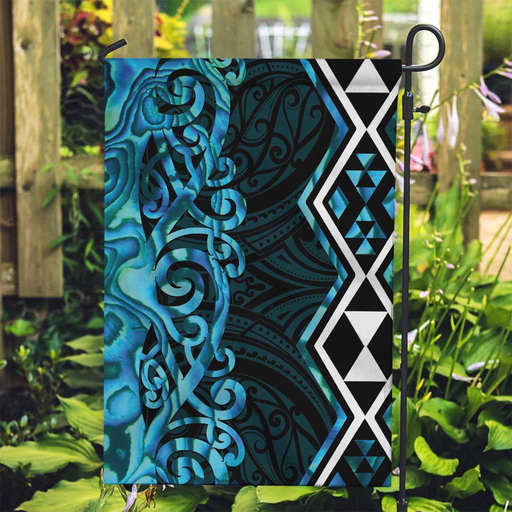 Turquoise Aotearoa Garden Flag Taniko Motifs With Paua Shell Kowhaiwhai LT14 Garden Flag Turquoise - Polynesian Pride