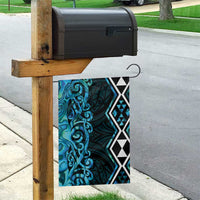 Turquoise Aotearoa Garden Flag Taniko Motifs With Paua Shell Kowhaiwhai LT14 - Polynesian Pride