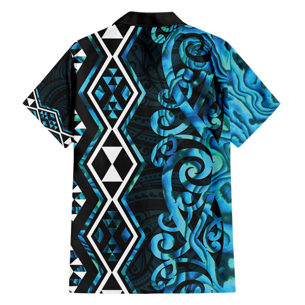 Turquoise Aotearoa Hawaiian Shirt Taniko Motifs With Paua Shell Kowhaiwhai LT14 - Polynesian Pride